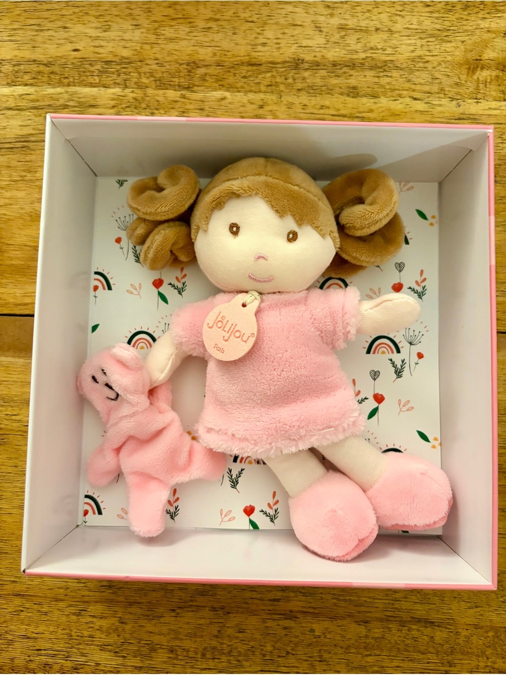 Jolijou Paris Demoiselle My First Doll Pink Dress and pink bear - Plush 7”